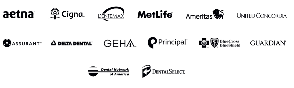 Collection of insurance provider logos including Aetna, Cigna, MetLife, and others accepted at Valley Dental Care.