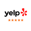 Yelp logo with five gold stars indicating excellent customer ratings for Valley Dental Care